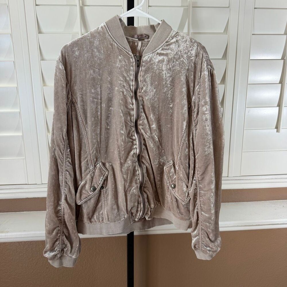 Free People Ruched Velvet Bomber Jacket Sz M Luxury Boho Indie Sleaze Festival
